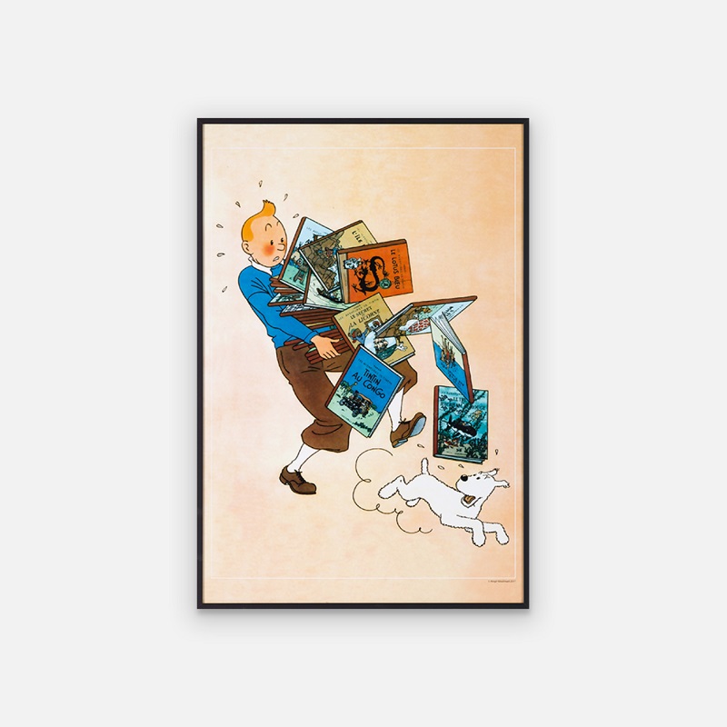 에르제 Herge Art Poster (작품명 : TINTIN Carrying Albums)